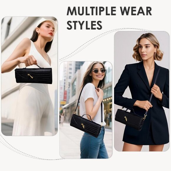 Women’s Crocodile Leather Clutch Purse Elegant Evening Party Handbag - Picture 7 of 7